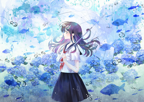 紫陽花と少女