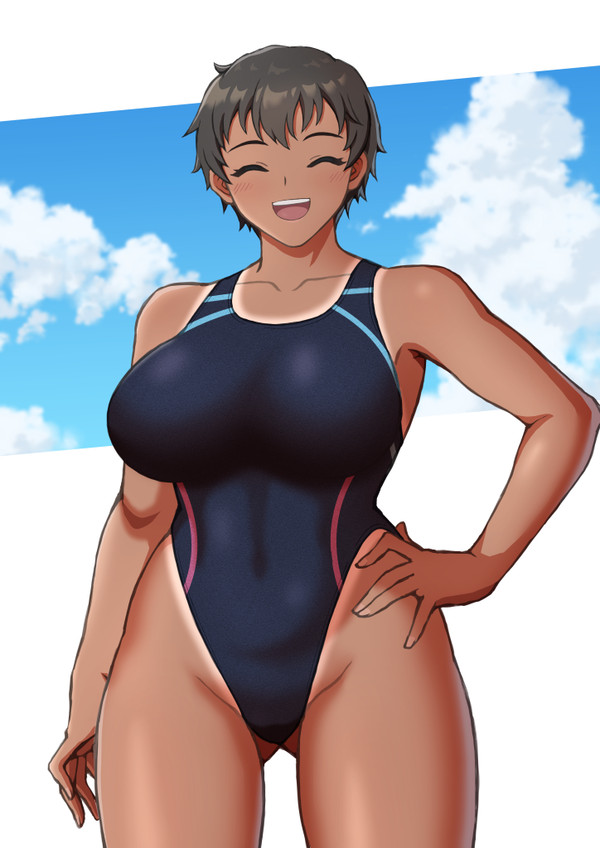 競泳水着の日焼け女の子