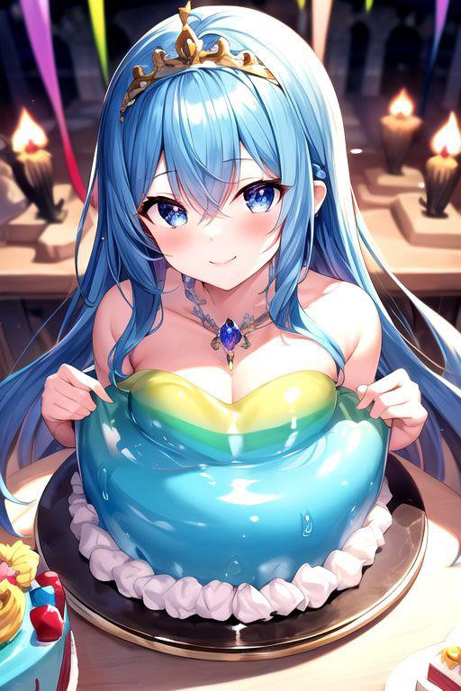 ケーキと同化したスライムちゃん♡