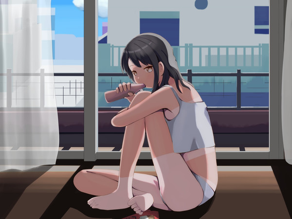 だらしない格好でアイス食ってる奴