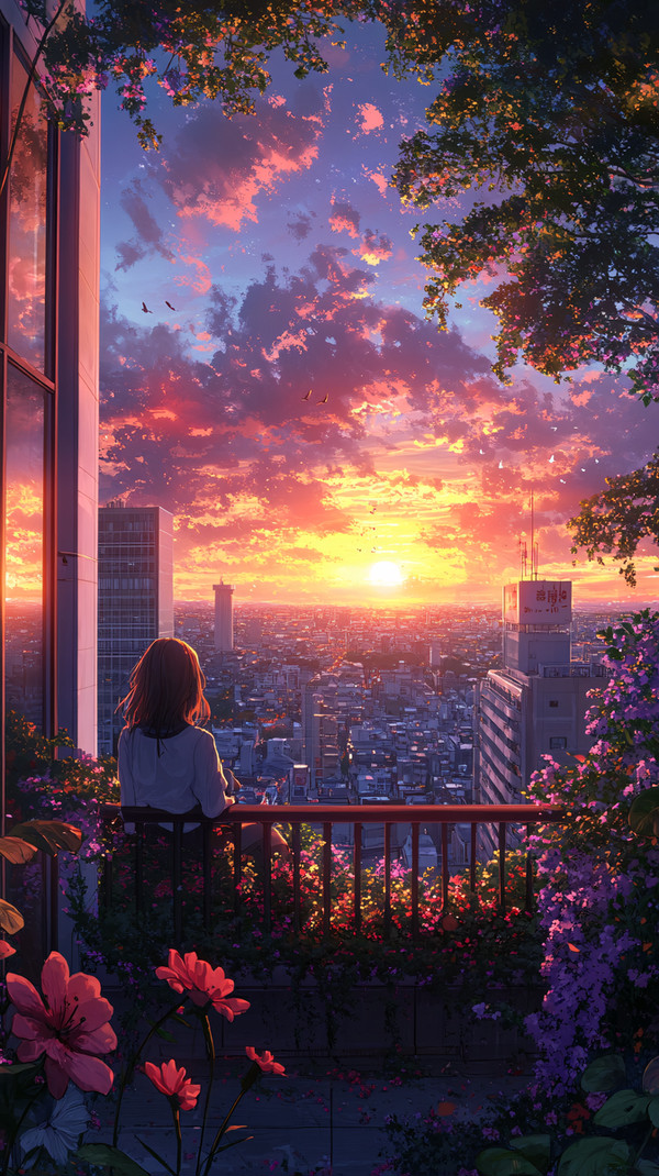 sunset on balcony
