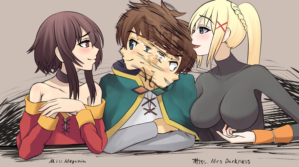 どっちの女の子にするか悩むカズマ