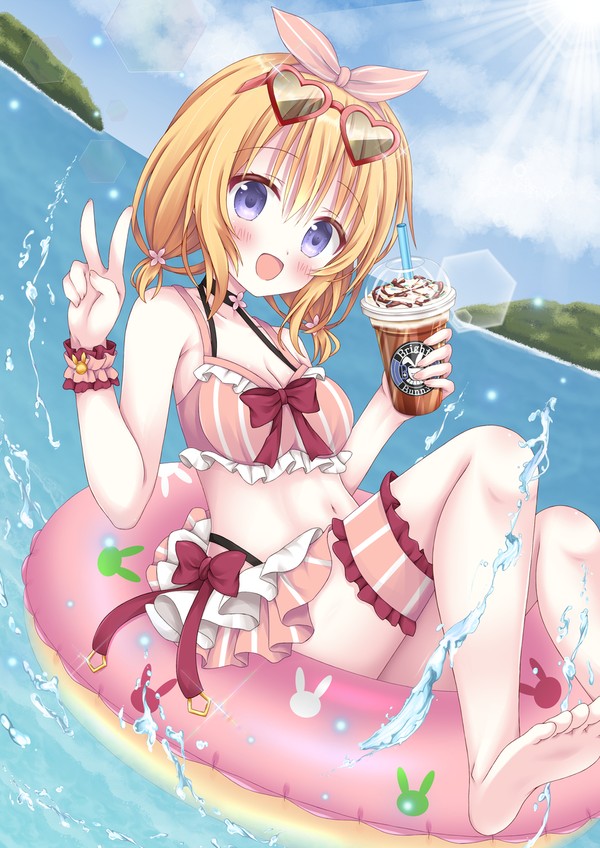 浮き輪で遊ぶココアちゃん