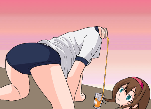 オレンジジュースを注ぐボトルガール