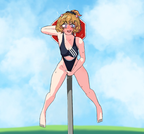 Eimi Isami on a stop sign