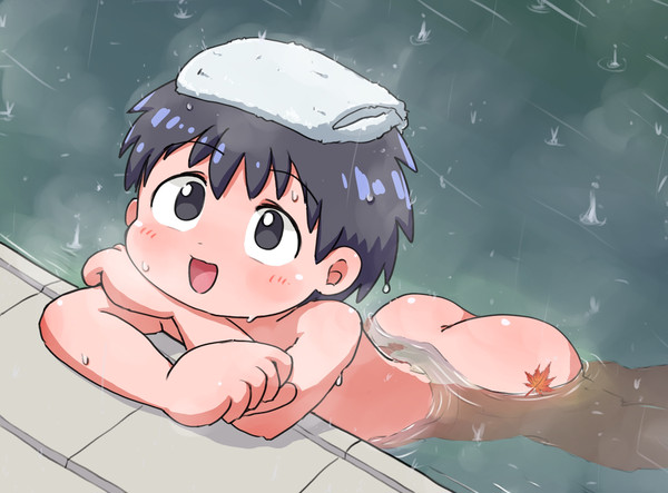 トマくんと雨の露天風呂