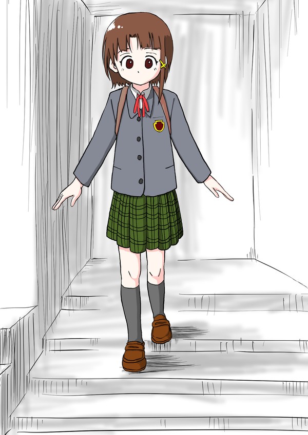 階段を下りる玲音