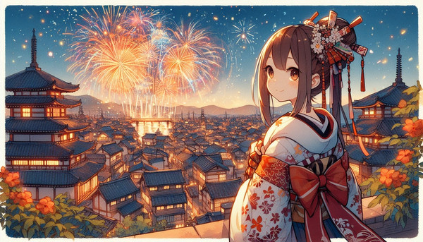 巫女様と花火