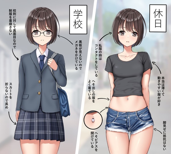 学校では地味なのにへそピアスを開けてる子