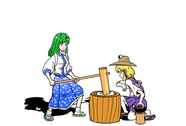 もちや早苗 & 諏訪子(高速餅つき)