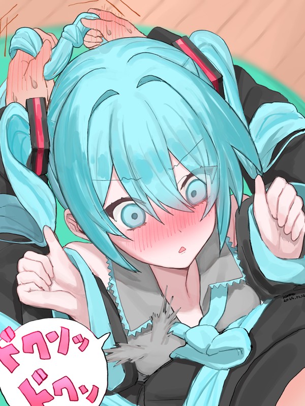 マスターと髪に絡まってしまったミクちゃん