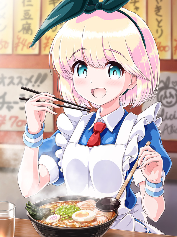 ラーメンを食べようとしているウチの創作アリスのケイシーちゃん