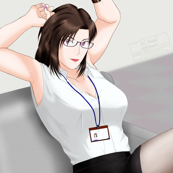 オフィスレディさんがソファで(眼鏡セミロング)