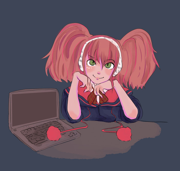 Clover and her laptop