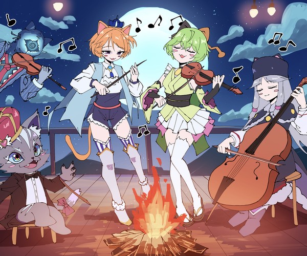 ただモンストの猫キャラ達が音楽会をしているだけのイラスト