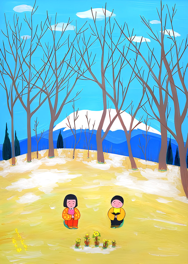 昭和っぽい情景の絵 「もうじき」秋野あかね作 アクリル画