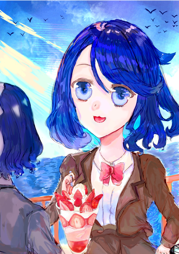 海の見えるカフェでパフェ食べてるリコちゃん