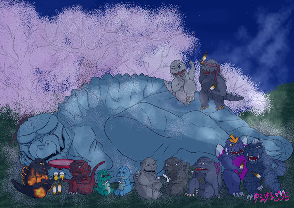 ゴジラの夜桜花見