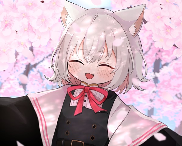 桜と遊ぶ小夜ちゃん