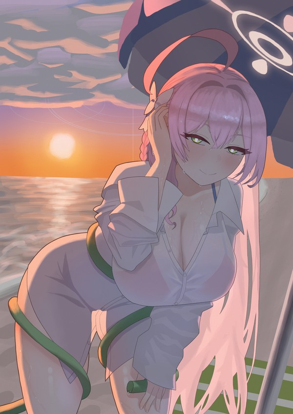 大海、戏水与夕阳
