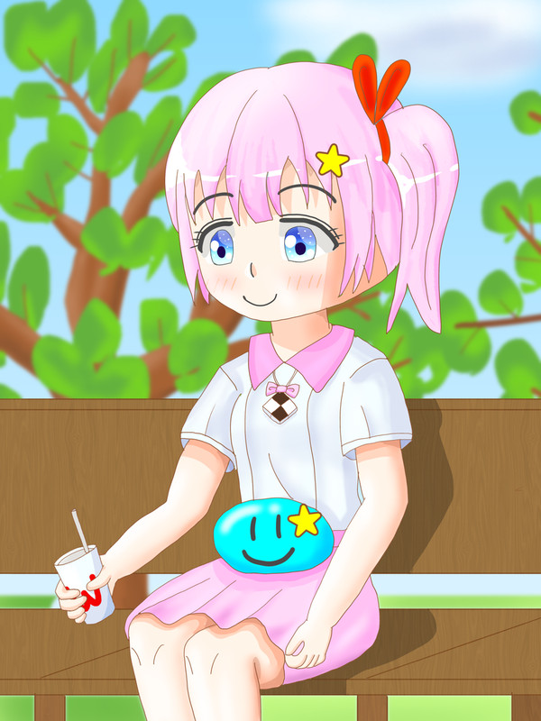 ベンチに座るモル代さん