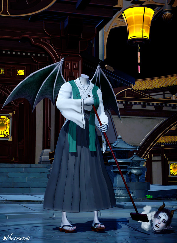 Maid Syrix sweaping the temple's