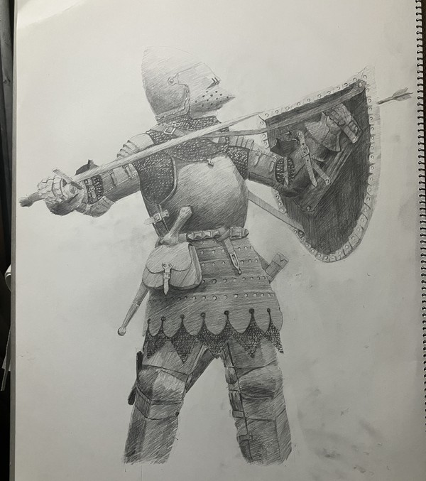 ブリガンダインの腰当てを着た騎士(シャーペン画)