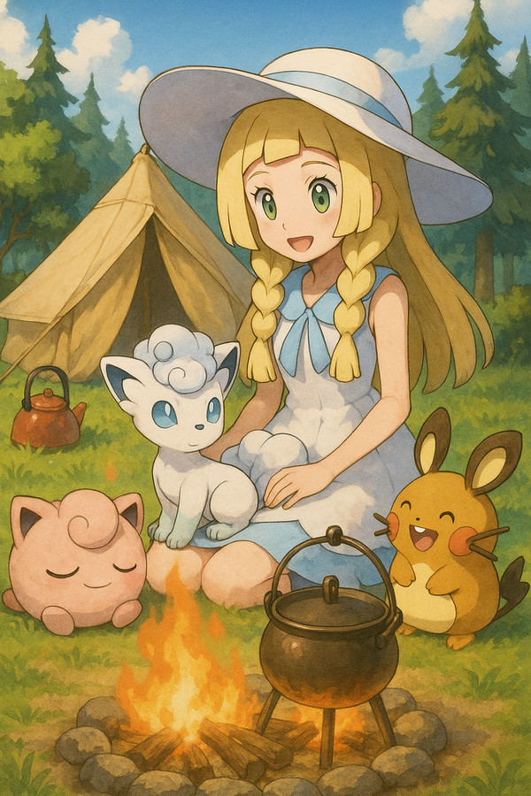 リーリエとポケモンたちのキャンプ