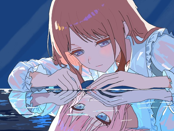 君が影 水面に見まもる、鏡のうへに 君し
