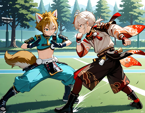 Gorou and Kazuha - 五郎と和葉のスパーリング