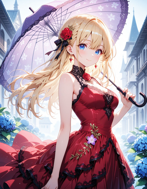 傘と紫陽花とドレス