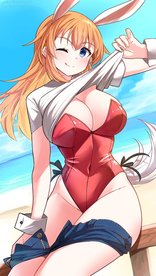 波打ち際のバニーガール