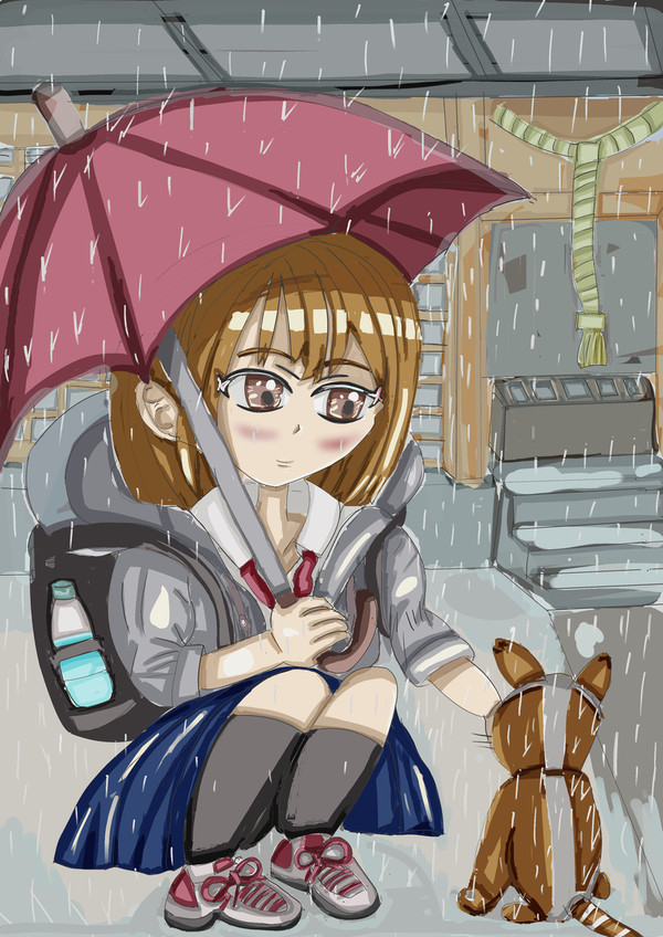 雨の降っている神社