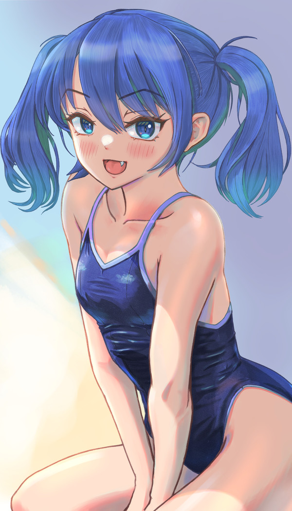 暑いのでスクール水着のツインテさん