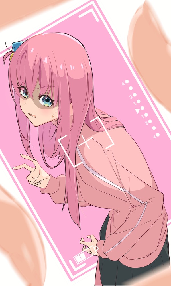 ぼっち「えっ、あっ、えっ⁉」（ぎこちないピースのぼっちちゃん）