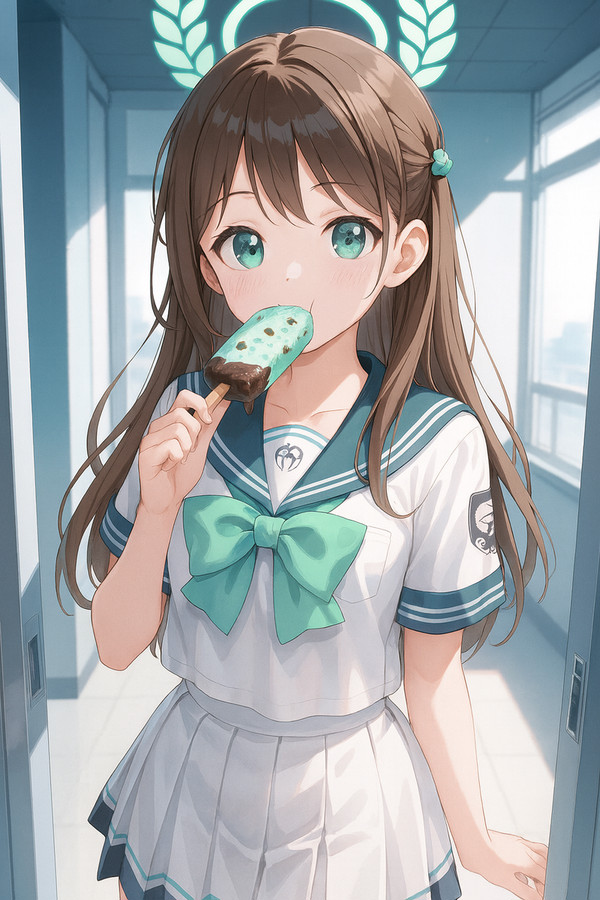 ミントチョコバーを食べるアイリ