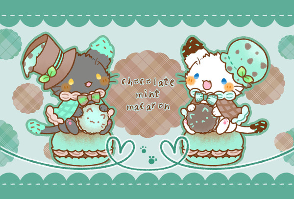 猫さんとチョコミントマカロン