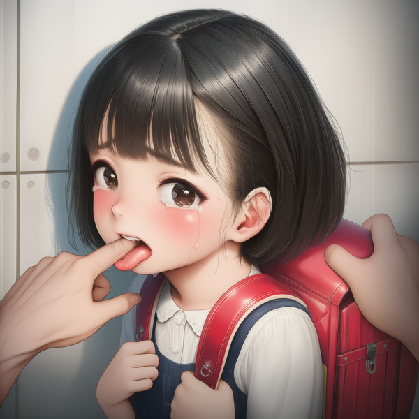女子小学生の口内に指を挿入