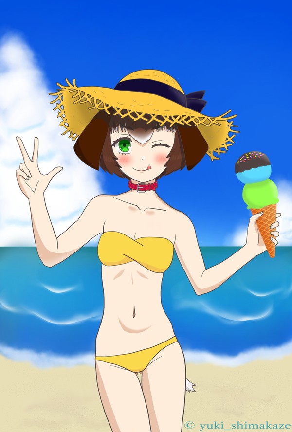 水着の犬耳少女