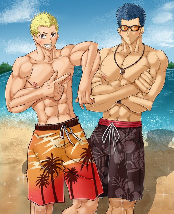水着姿の竜司君と駿君