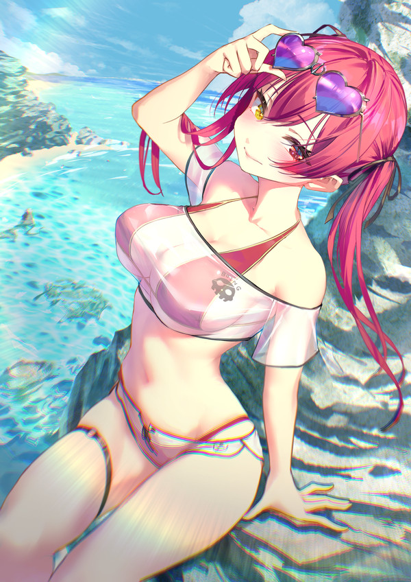 二人だけの浜辺　脱シャツ差分　汗差分