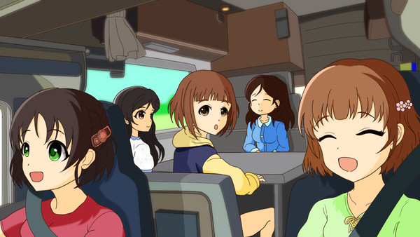 楽しいキャンプに行くフリルドスクエアと運転手の原田美世