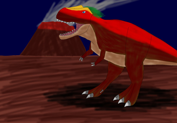 火山で吠えるティラノサウルス
