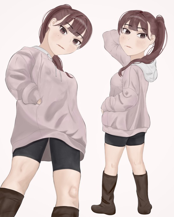 パーカー+スパッツ女子