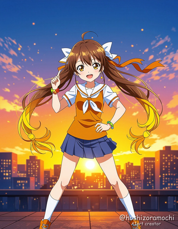 夕日に輝く勝利のポーズ - 1/1