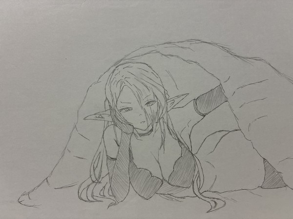 ベットに誘うエルフさん(大人向けイラストの模写)
