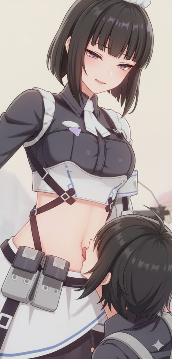 Navel licking in Banges outfit 2