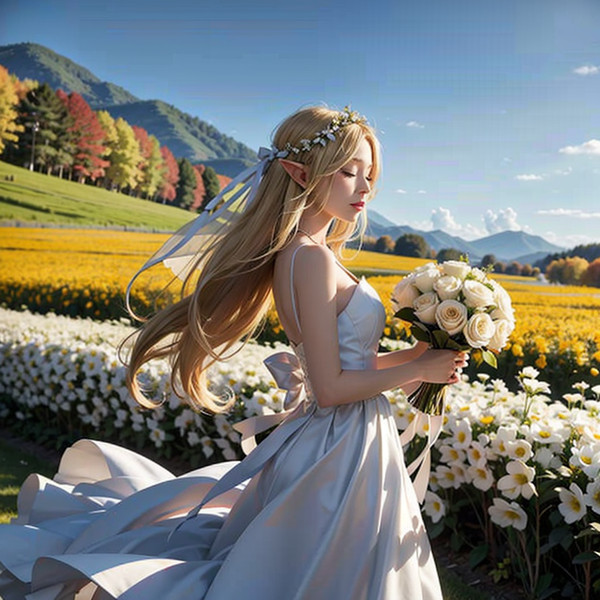 秋の朝、エルフの少女