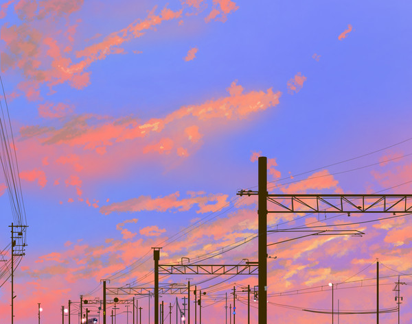 夕暮れの線路沿い