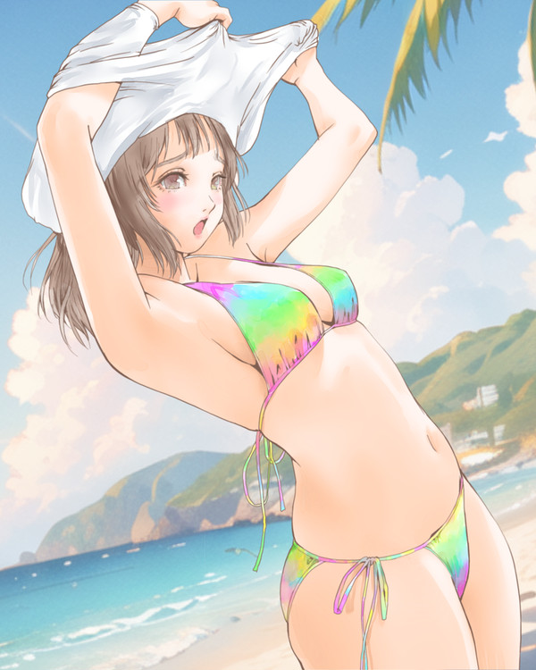 砂浜で水着な女の子
